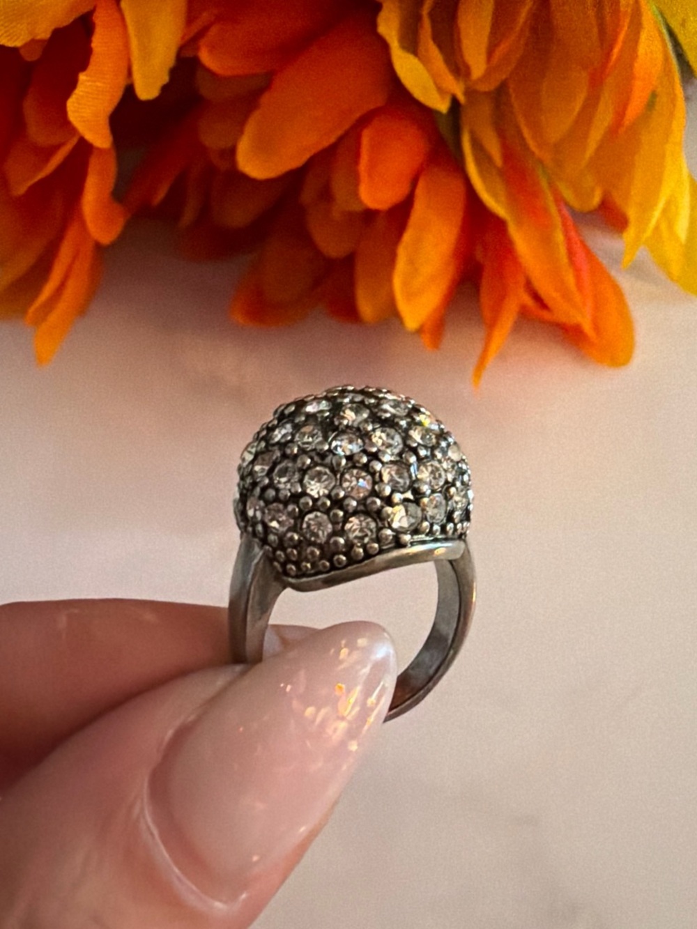 Silver Pave Dome Cocktail Ring - Silver